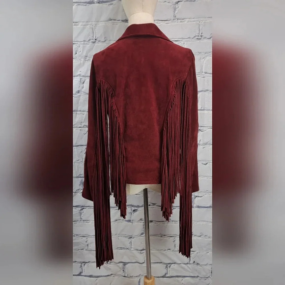 Nasty Gal Women's Leather Real Suede Jacket Fringe Western Boho Red Small - Picture 8 of 16